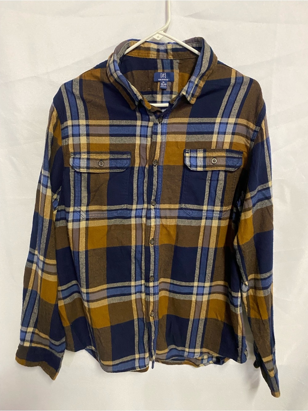 George Plaid Button-Down Shirt in Navy, Mustard & Brown
